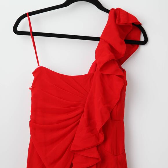 Badgley Mischka Poppy Red Georgette Gown Size 4 - Picture 9 of 10